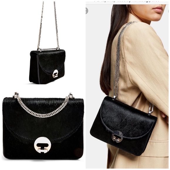 Topshop Handbags - TopShop Cassidy leather calf hair purse Black